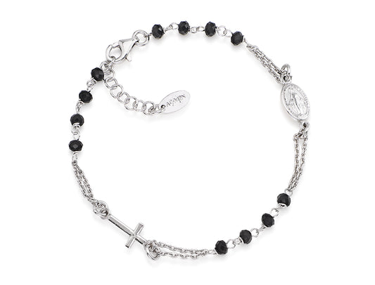 Sterling silver bracelet and black crystals - Rhodium - (Length 18+2cm - Grains Ø 3mm)