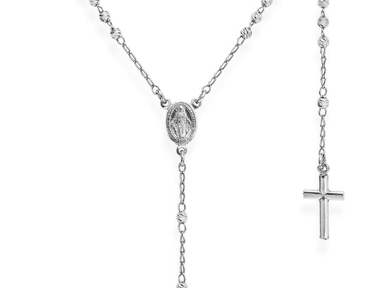 Sterling silver necklace  - Rhodium - (Length 48+2cm - Grains Ø 3mm)